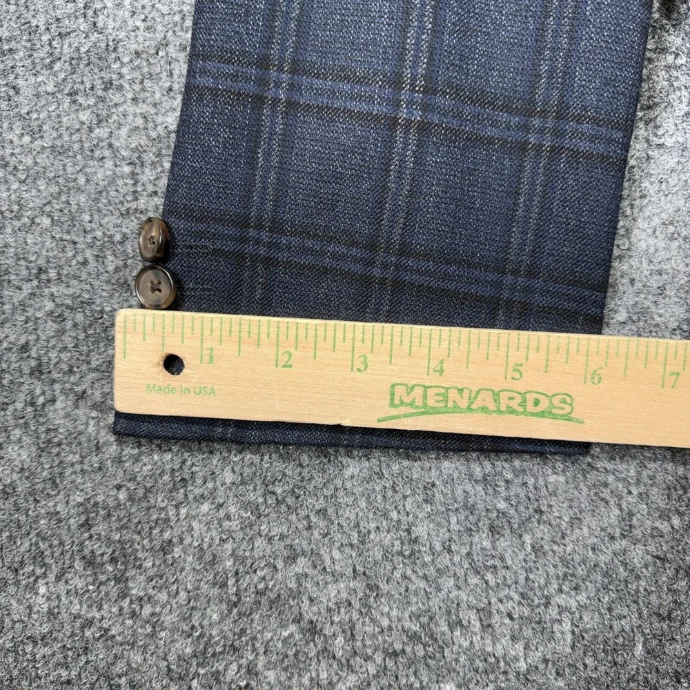 Johnston & Murphy Plaid Blazer Sport Coat Mens M Blue Grey 100% Wool 2-Button